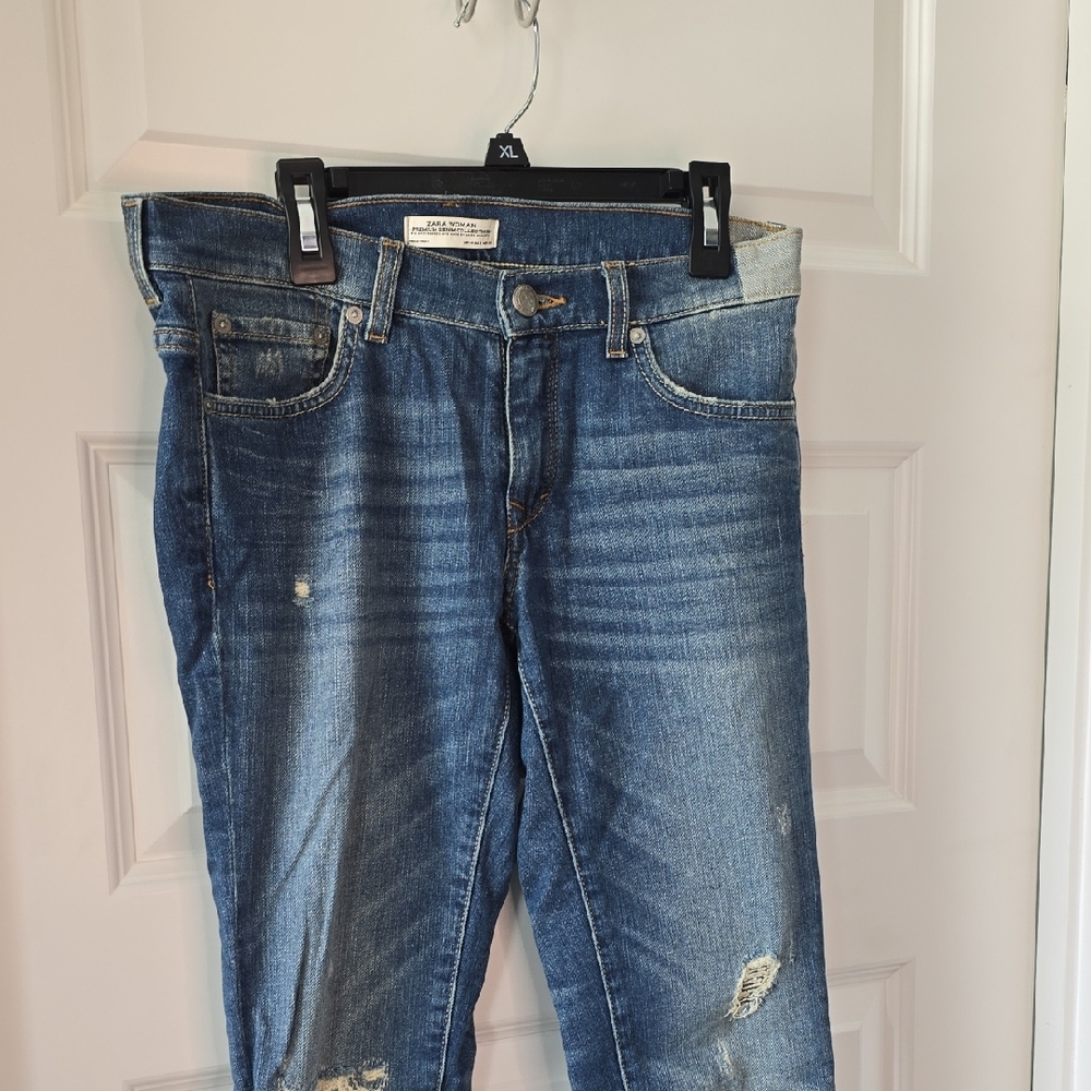 Zara Blue Boyfriend Jeans with Classic Distressing